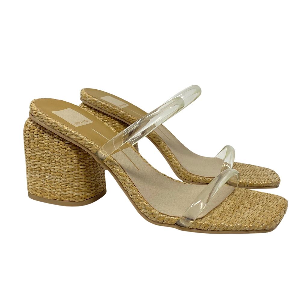 Dolce Vita Natie Wicker Clear Two Strap Block Heels Size 9.5